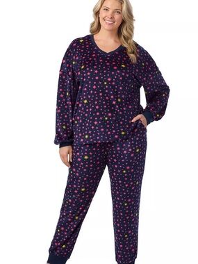 Cuddl Duds Navy Star-Print Long Sleeve Pajama Set